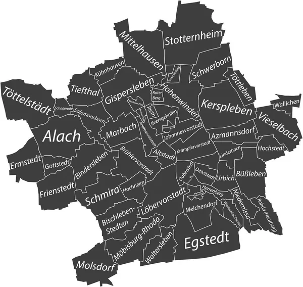 Erfurt Koyu Gri Düz Vektör Idari Haritası Bölgelerinin Isim Etiketleri — Stok Vektör