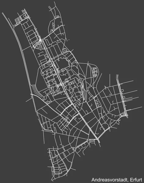 Navegação Negativa Detalhada Linhas Brancas Ruas Urbanas Mapa Andreasvorstadt District — Vetor de Stock