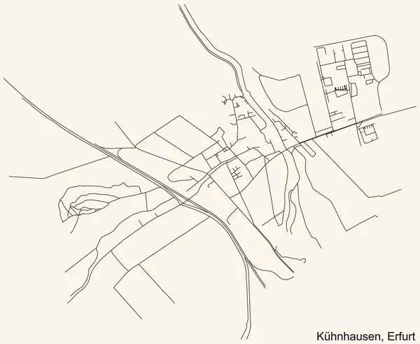 Detaillierte Navigation Schwarze Linien Stadtstraßenplan Des Khnhausen District Der Landeshauptstadt — Stockvektor