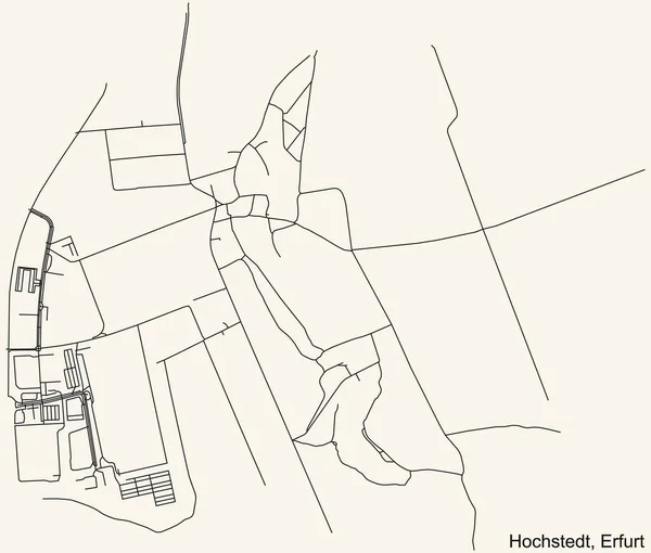 Detaillierte Navigation Schwarze Linien Stadtstraßenplan Des Hochstedt District Der Landeshauptstadt — Stockvektor