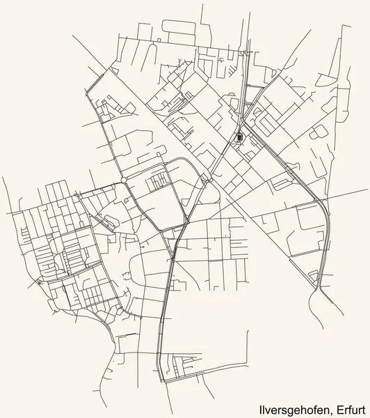 Alman bölgesel başkenti Erfurt 'un ILVERSGEHOFEN DISTRICT kentsel yol haritasının ayrıntılı navigasyon siyah hatları klasik bej arka planda