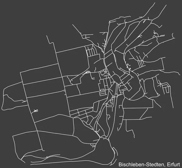 Almanya 'nın başkenti Erfurt' ta yer alan BISCHLEBEN-STEDTEN BSTRICT 'nin şehir caddeleri haritasının ayrıntılı olumsuz seyrüsefer çizgileri koyu gri arka planda.