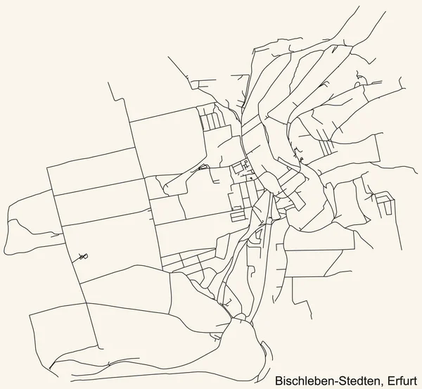 Detaillierte Navigation Schwarze Linien Stadtstraßenplan Des Bischleben Stedten District Der — Stockvektor