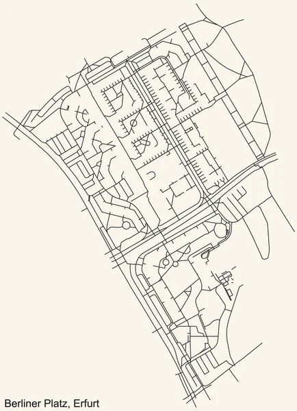 Alman bölgesel başkenti Erfurt 'un BERLINER PLATZ DISTRICT şehir haritasının ayrıntılı navigasyon kara hatları klasik bej arka planda