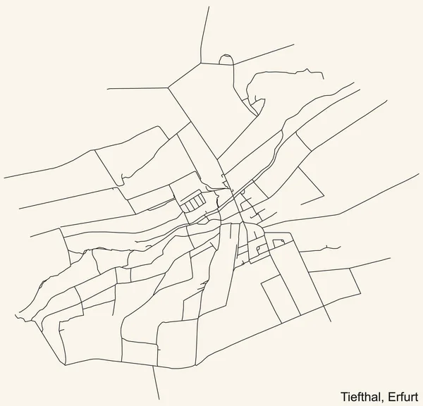 Detaillierte Navigation Schwarze Linien Stadtstraßenplan Der Tiefthal District Der Landeshauptstadt — Stockvektor