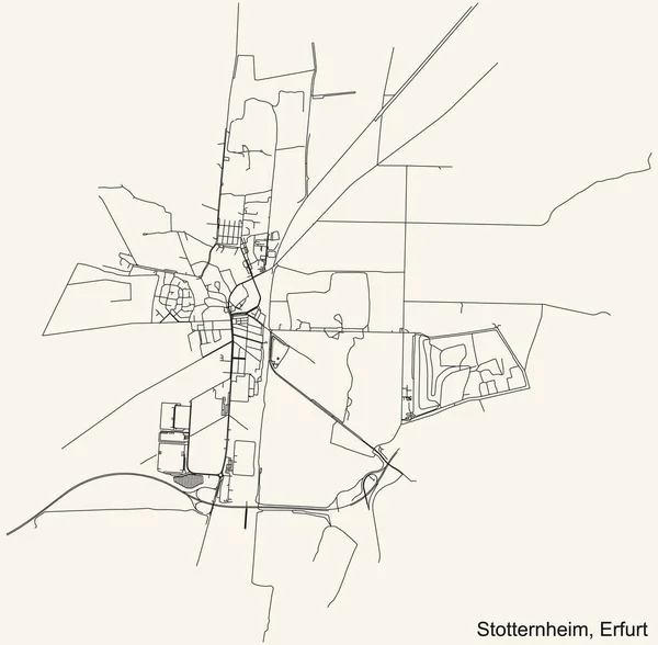Navegação Detalhada Black Lines Urban Street Roads Mapa Stotternheim District — Vetor de Stock