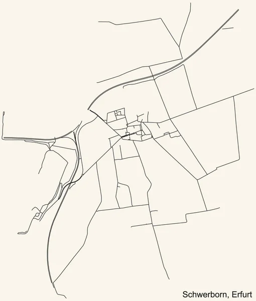 Detaillierte Navigation Schwarze Linien Stadtstraßenplan Des Schwerborn District Der Landeshauptstadt — Stockvektor