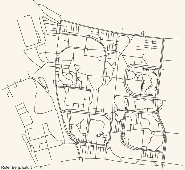Alman bölgesel başkenti Erfurt 'un ROTER BERG DISTRICT şehir haritasının ayrıntılı navigasyon siyah hatları klasik bej arka planda