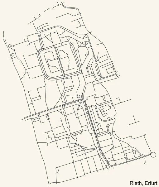 Alman bölgesel başkenti Erfurt, Almanya 'nın RIETH DISTRICT kentinin klasik bej arkaplanlı kentsel yol haritasının ayrıntılı navigasyon siyah hatları
