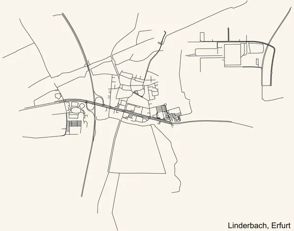 Detaillierte Navigation Schwarze Linien Stadtstraßenplan Des Linderbach District Der Landeshauptstadt — Stockvektor