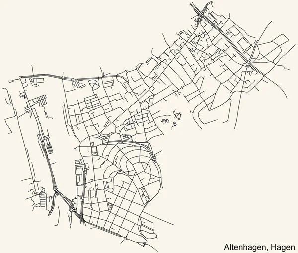 Navegação Detalhada Black Lines Urban Street Roads Mapa Altenhagen Borough — Vetor de Stock