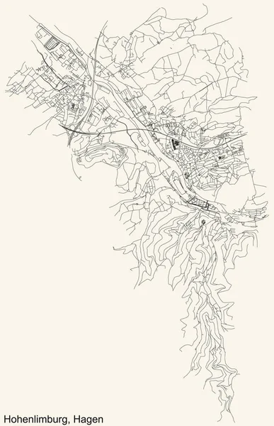 Detaillierte Navigation Schwarze Linien Stadtstraßenplan Des Hohenlimburg District Der Landeshauptstadt — Stockvektor
