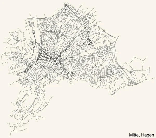 Navigazione Dettagliata Linee Nere Strada Urbana Mappa Del Mitte District — Vettoriale Stock