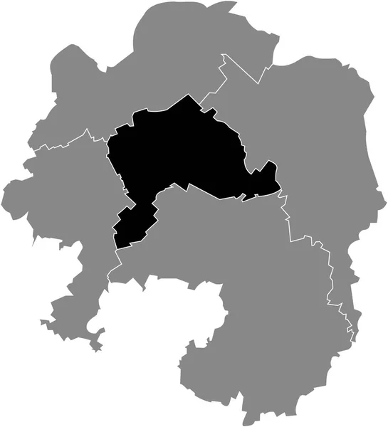 ドイツ ハーゲンの灰色の行政地図の中のミッテ地区の黒いフラットブランクハイライトされた場所マップ — ストックベクタ