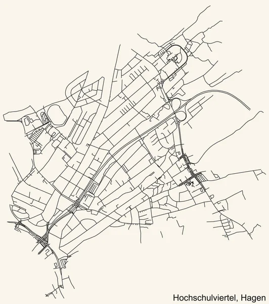 Navigazione Dettagliata Linee Nere Strada Urbana Mappa Della Hochschulviertel Borough — Vettoriale Stock