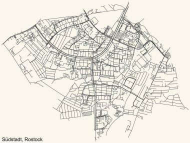Alman bölgesel başkenti Rostock 'un SDSTADT DISTRICT şehir haritasının ayrıntılı seyir çizgileri