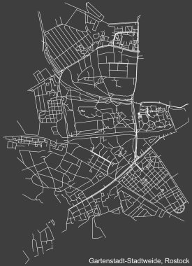Almanya 'nın bölgesel başkenti Rostock' un GARTENSTADT STADTWEIDE DISTRICT 'inin şehir caddeleri haritası