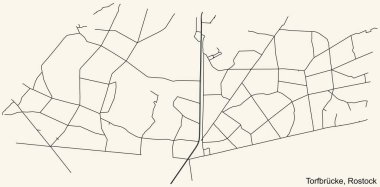 Alman bölgesel başkenti Rostock 'un TORFBRCKE DISTRICT şehir haritasının ayrıntılı navigasyon siyah hatları klasik bej arka planda Almanya
