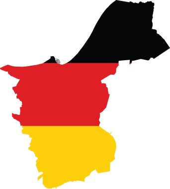 Alman bölgesel başkenti ROSTOCK 'un GERMANY bayrağı içindeki basit düz boş vektör haritası