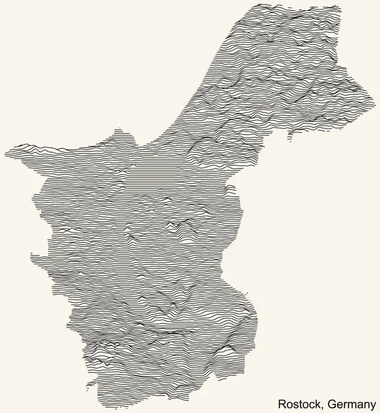 Topografická Reliéfní Mapa Města Rostock Německo Černými Obrysovými Liniemi Vinobraní — Stockový vektor