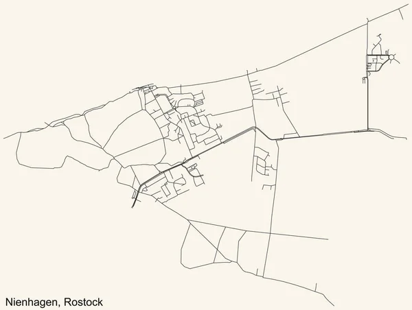 Gedetailleerde Navigatie Zwarte Lijnen Stedelijke Wegenkaart Van Nienhagen District Van — Stockvector