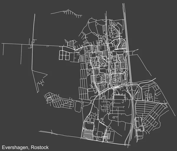 Almanya 'nın bölgesel başkenti Rostock' un HerSHAGEN DISTRICT 'inin koyu gri arkaplan üzerindeki kentsel yol haritasının ayrıntılı negatif navigasyon beyaz çizgileri