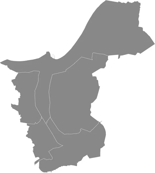 Rostock Gri Düz Boş Vektör Idari Haritası Bölgelerinin Siyah Sınır — Stok Vektör