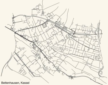 Alman bölgesel başkenti Kassel 'in BetenHAUSEN DISTRICT kentsel yol haritasının ayrıntılı seyrüsefer hatları klasik bej arka planda Almanya
