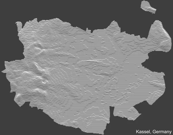Topographic Negative Relief Map City Kassel Germany White Contour Lines — Stock vektor
