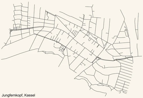 Detaillierte Navigation Schwarze Linien Stadtstraßenplan Des Jungfernkopf District Der Landeshauptstadt — Stockvektor
