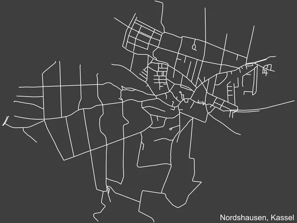 Szczegółowa Negatywna Nawigacja Białe Linie Ulice Miejskie Mapa Nordshausen District — Wektor stockowy