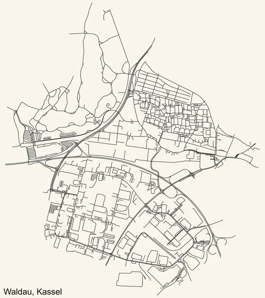 Detaillierte Navigation Schwarze Linien Stadtstraßenplan Der Waldau District Der Landeshauptstadt — Stockvektor