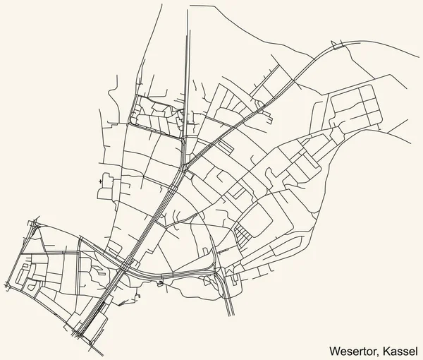 Detaillierte Navigation Schwarze Linien Stadtplan Des Wesertor District Der Landeshauptstadt — Stockvektor