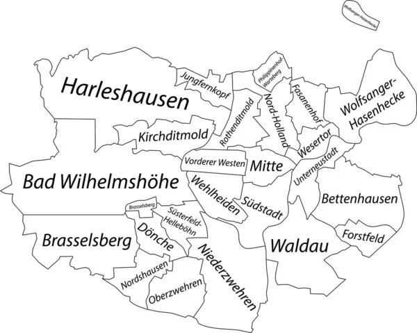 Λευκός Επίπεδος Διανυσματικός Διοικητικός Χάρτης Του Kassel Γερμανια Ετικέτες Ονομάτων — Διανυσματικό Αρχείο