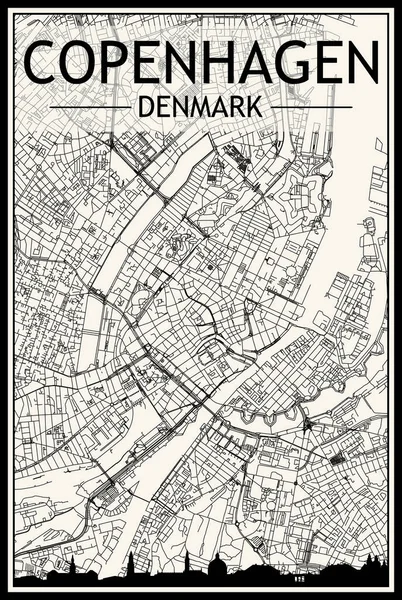 Helles Stadtplakat Mit Panorama Skyline Und Handgezeichnetem Straßennetz Auf Beigem — Stockvektor