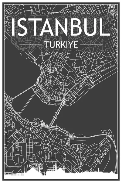 Şehir Merkezindeki Istanbul Turkiye Turkey Nin Koyu Gri Arka Planında — Stok Vektör