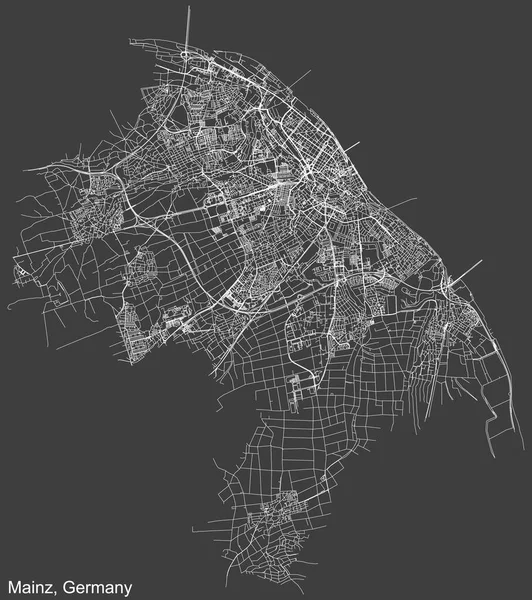 Koyu gri arka planda Alman bölgesel başkenti MAINZ, GERMANY 'nin şehir haritası.