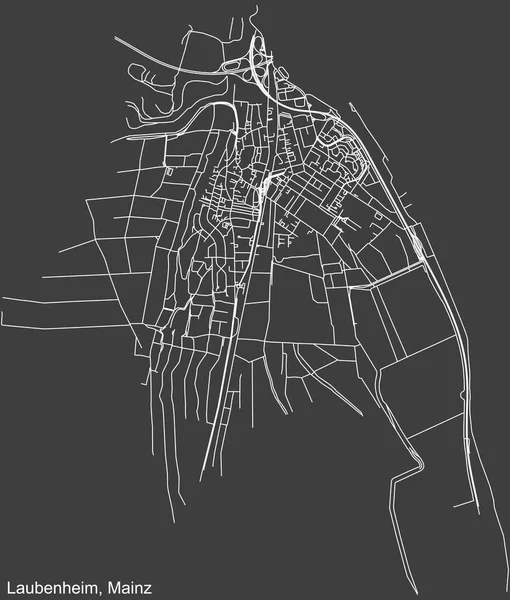 Detailed Negative Navigation White Lines Urban Street Roads Map Laubenheim — Stock Vector