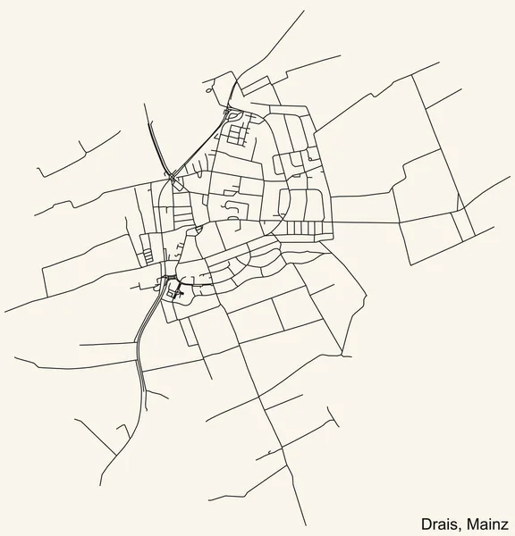 Detaillierte Navigation Schwarze Linien Stadtstraßenplan Des Drais District Der Landeshauptstadt — Stockvektor
