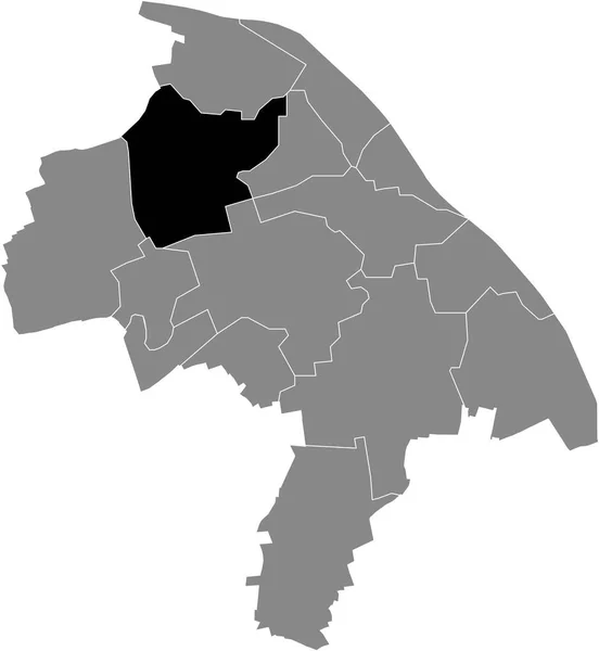 ドイツのマインツの灰色の行政地図の中のGongsenheim地区の黒いフラットブランクハイライトされた場所マップ — ストックベクタ