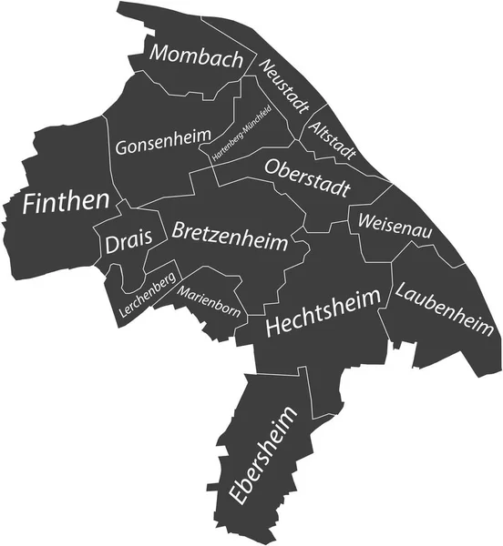 Donkergrijze Vlakke Vectorkaart Van Mainz Duitsland Met Naambordjes Witte Grenslijnen — Stockvector