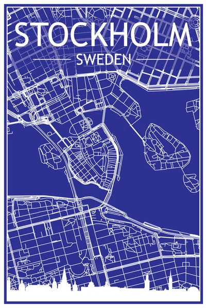 Şehir Merkezindeki Stockholm Sweden Mavi Arka Planında Panoramik Silueti Elle — Stok Vektör