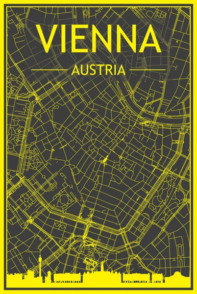 Žlutý Plakát Panoramatickým Panoramatickým Panoramatem Ručně Kreslenými Ulicemi Tmavomodrém Pozadí — Stockový vektor
