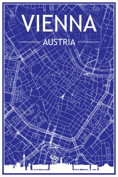 Műszaki Rajz Kinyomtatott Városi Plakát Panorámás Városképpel Kézzel Rajzolt Utcai — Stock Vector