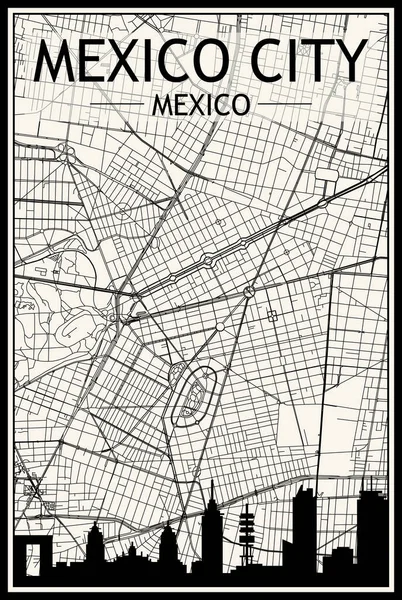 Cartel Ciudad Impresión Ligera Con Horizonte Panorámico Red Calles Dibujadas — Vector de stock