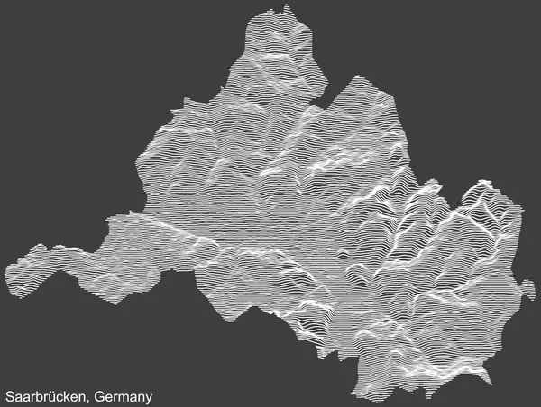 Topografická Negativní Reliéfní Mapa Města Saarbrcken Německo Bílými Obrysovými Liniemi — Stockový vektor