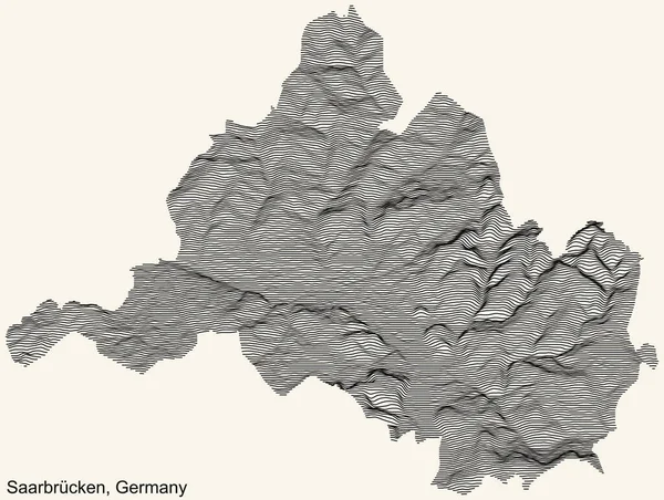Topografická Reliéfní Mapa Města Saarbrcken Německo Černými Obrysovými Liniemi Vinobraní — Stockový vektor
