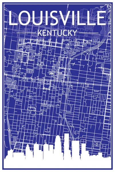 Desenho Técnico Cartaz Cidade Impressa Com Horizonte Panorâmico Rede Ruas —  Vetores de Stock