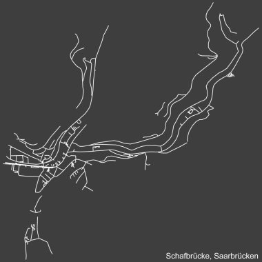 Alman bölgesel başkenti Saarbrucken 'in SCHAFBRCKE DISTRICT şehir haritasının beyaz çizgileri koyu gri arkaplan üzerine ayrıntılı seyrüsefer