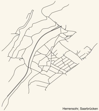 Alman bölgesel başkenti Saarbrucken, Almanya 'nın klasik bej arka planında yer alan HERRENSOHR DISTRICT şehir haritasının ayrıntılı navigasyon kara hatları